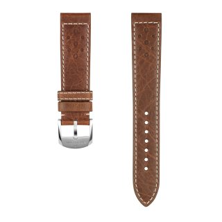 Brown racing-themed calfskin leather strap - 20 mm